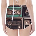 Retro Electronics Old Antiques Texture Wallpaper Vintage Cassette Tapes Retrospective High-Waisted Bikini Bottoms View2