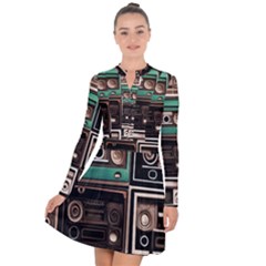 Retro Electronics Old Antiques Texture Wallpaper Vintage Cassette Tapes Retrospective Long Sleeve Panel Dress by Grandong