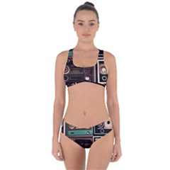 Retro Electronics Old Antiques Texture Wallpaper Vintage Cassette Tapes Retrospective Criss Cross Bikini Set by Grandong