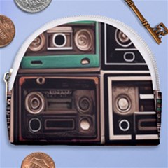 Retro Electronics Old Antiques Texture Wallpaper Vintage Cassette Tapes Retrospective Horseshoe Style Canvas Pouch by Grandong