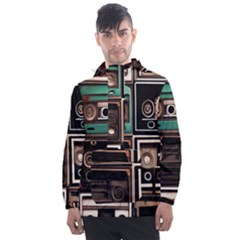 Retro Electronics Old Antiques Texture Wallpaper Vintage Cassette Tapes Retrospective Men s Front Pocket Pullover Windbreaker by Grandong