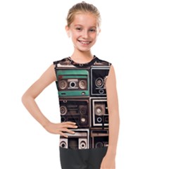 Retro Electronics Old Antiques Texture Wallpaper Vintage Cassette Tapes Retrospective Kids  Mesh Tank Top by Grandong