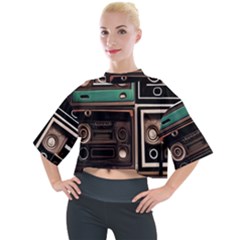 Retro Electronics Old Antiques Texture Wallpaper Vintage Cassette Tapes Retrospective Mock Neck T-shirt by Grandong