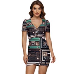 Retro Electronics Old Antiques Texture Wallpaper Vintage Cassette Tapes Retrospective Low Cut Cap Sleeve Mini Dress by Grandong