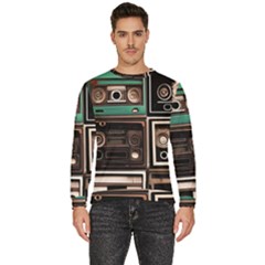 Retro Electronics Old Antiques Texture Wallpaper Vintage Cassette Tapes Retrospective Men s Fleece Sweatshirt by Grandong