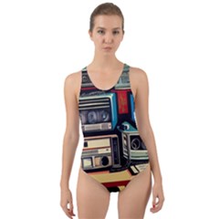 Radios Tech Technology Music Vintage Antique Old Cut-out Back One Piece Swimsuit by Grandong