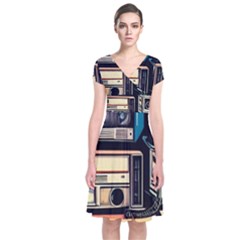 Radios Tech Technology Music Vintage Antique Old Short Sleeve Front Wrap Dress by Grandong