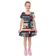 Radios Tech Technology Music Vintage Antique Old Kids  Short Sleeve Velvet Dress by Grandong