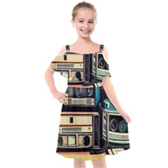 Radios Tech Technology Music Vintage Antique Old Kids  Cut Out Shoulders Chiffon Dress by Grandong