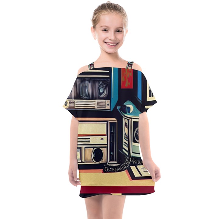 Radios Tech Technology Music Vintage Antique Old Kids  One Piece Chiffon Dress