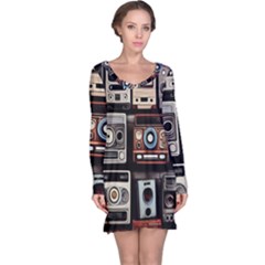 Retro Cameras Old Vintage Antique Technology Wallpaper Retrospective Long Sleeve Nightdress by Grandong