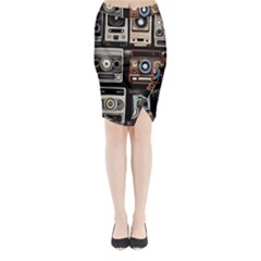 Retro Cameras Old Vintage Antique Technology Wallpaper Retrospective Midi Wrap Pencil Skirt by Grandong