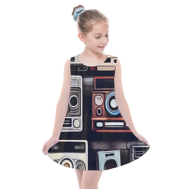 Retro Cameras Old Vintage Antique Technology Wallpaper Retrospective Kids  Summer Dress