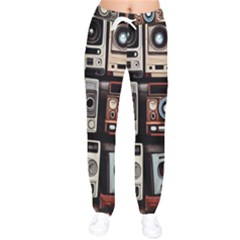 Retro Cameras Old Vintage Antique Technology Wallpaper Retrospective Women Velvet Drawstring Pants