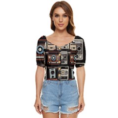 Retro Cameras Old Vintage Antique Technology Wallpaper Retrospective Button Up Blouse