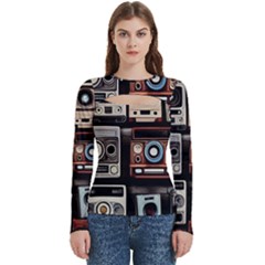 Retro Cameras Old Vintage Antique Technology Wallpaper Retrospective Women s Cut Out Long Sleeve T-shirt by Grandong