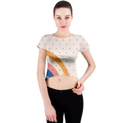 Abstract Geometric Bauhaus Polka Dots Retro Memphis Rainbow Crew Neck Crop Top by Maspions