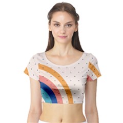 Abstract Geometric Bauhaus Polka Dots Retro Memphis Rainbow Short Sleeve Crop Top by Maspions