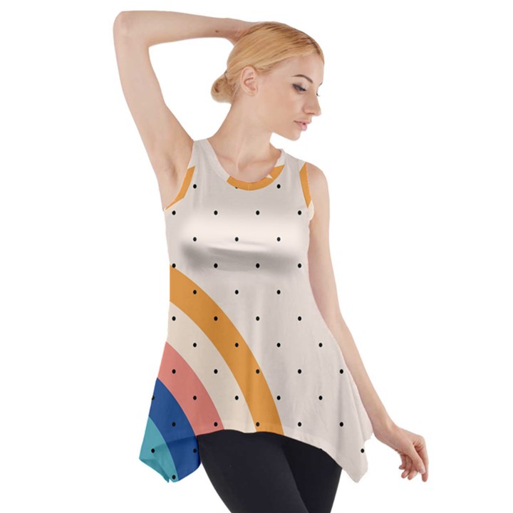 Abstract Geometric Bauhaus Polka Dots Retro Memphis Rainbow Side Drop Tank Tunic