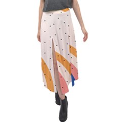 Abstract Geometric Bauhaus Polka Dots Retro Memphis Rainbow Velour Split Maxi Skirt by Maspions