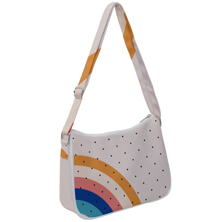 Abstract Geometric Bauhaus Polka Dots Retro Memphis Rainbow Zip Up Shoulder Bag