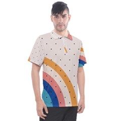 Abstract Geometric Bauhaus Polka Dots Retro Memphis Rainbow Men s Polo T-shirt by Maspions