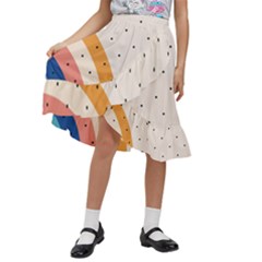 Abstract Geometric Bauhaus Polka Dots Retro Memphis Rainbow Kids  Ruffle Flared Wrap Midi Skirt by Maspions