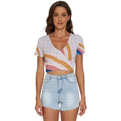 Abstract Geometric Bauhaus Polka Dots Retro Memphis Rainbow V-neck Crop Top by Maspions