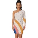 Abstract Geometric Bauhaus Polka Dots Retro Memphis Rainbow Long Sleeve One Shoulder Mini Dress View1