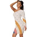 Abstract Geometric Bauhaus Polka Dots Retro Memphis Rainbow Long Sleeve One Shoulder Mini Dress View2