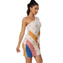 Abstract Geometric Bauhaus Polka Dots Retro Memphis Rainbow Long Sleeve One Shoulder Mini Dress View3