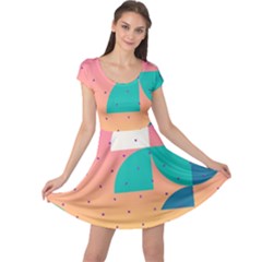 Abstract Geometric Bauhaus Polka Dots Retro Memphis Art Cap Sleeve Dress