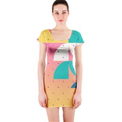 Abstract Geometric Bauhaus Polka Dots Retro Memphis Art Short Sleeve Bodycon Dress