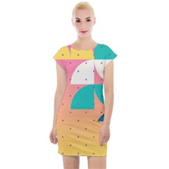 Abstract Geometric Bauhaus Polka Dots Retro Memphis Art Cap Sleeve Bodycon Dress by Maspions