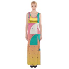 Abstract Geometric Bauhaus Polka Dots Retro Memphis Art Thigh Split Maxi Dress by Maspions