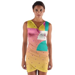 Abstract Geometric Bauhaus Polka Dots Retro Memphis Art Wrap Front Bodycon Dress