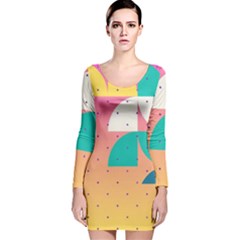 Abstract Geometric Bauhaus Polka Dots Retro Memphis Art Long Sleeve Velvet Bodycon Dress