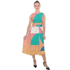 Abstract Geometric Bauhaus Polka Dots Retro Memphis Art Midi Tie-back Chiffon Dress