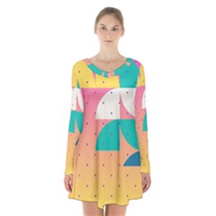 Abstract Geometric Bauhaus Polka Dots Retro Memphis Art Long Sleeve Velvet V-neck Dress