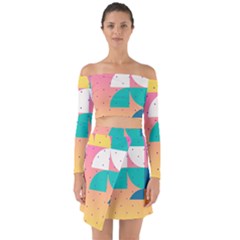 Abstract Geometric Bauhaus Polka Dots Retro Memphis Art Off Shoulder Top With Skirt Set