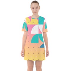 Abstract Geometric Bauhaus Polka Dots Retro Memphis Art Sixties Short Sleeve Mini Dress