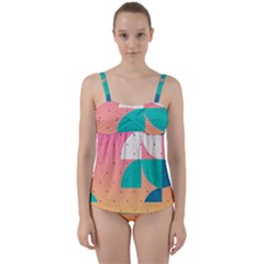 Abstract Geometric Bauhaus Polka Dots Retro Memphis Art Twist Front Tankini Set