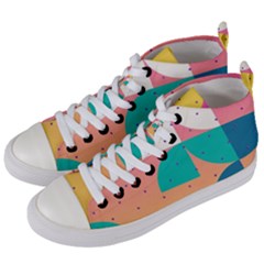 Abstract Geometric Bauhaus Polka Dots Retro Memphis Art Women s Mid-top Canvas Sneakers by Maspions