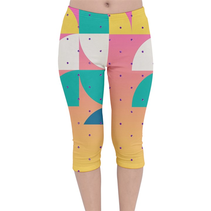 Abstract Geometric Bauhaus Polka Dots Retro Memphis Art Velvet Capri Leggings 