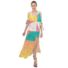 Abstract Geometric Bauhaus Polka Dots Retro Memphis Art Maxi Chiffon Cover Up Dress