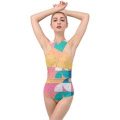 Abstract Geometric Bauhaus Polka Dots Retro Memphis Art Cross Front Low Back Swimsuit