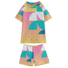 Abstract Geometric Bauhaus Polka Dots Retro Memphis Art Kids  Swim T-shirt And Shorts Set