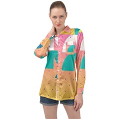 Abstract Geometric Bauhaus Polka Dots Retro Memphis Art Long Sleeve Satin Shirt