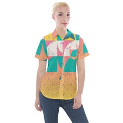 Abstract Geometric Bauhaus Polka Dots Retro Memphis Art Women s Short Sleeve Pocket Shirt