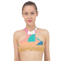 Abstract Geometric Bauhaus Polka Dots Retro Memphis Art High Neck Bikini Top by Maspions